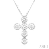 2 ctw Round Cut Diamond 6-Stone Bezel Set Cross Pendant With Chain in 14K White Gold